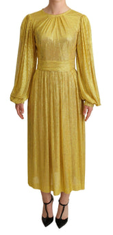 Dolce & Gabbana Yellow Crystal Mesh Pleated Maxi Dress -   -  Dolce & Gabbana.
